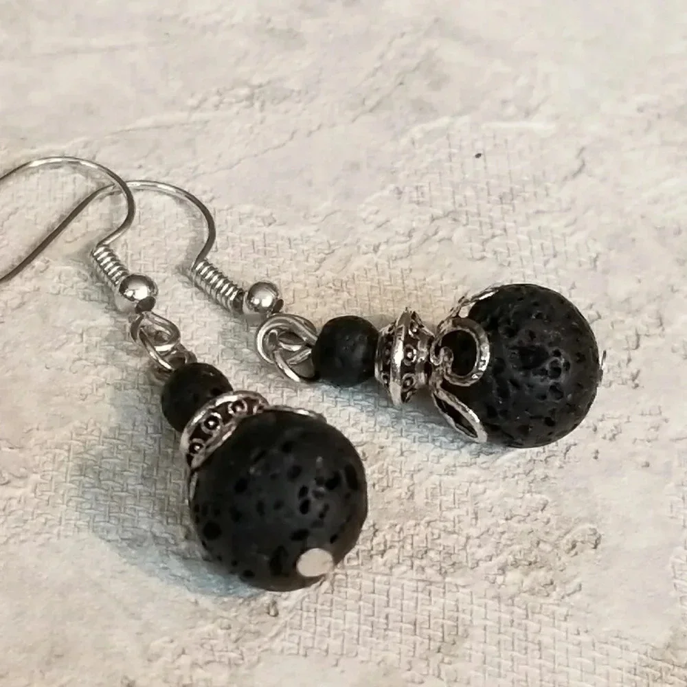 Victorian Lace Volcanic Black Lava Gemstone Earrings